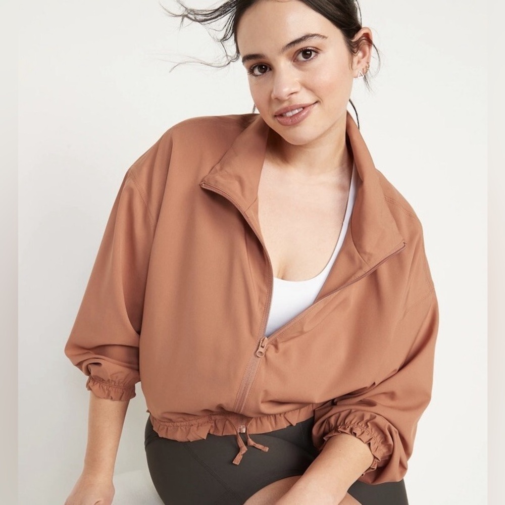 Old Navy Active size XL Brown Fromt Zip Lightwight Jacket, drawstring waist